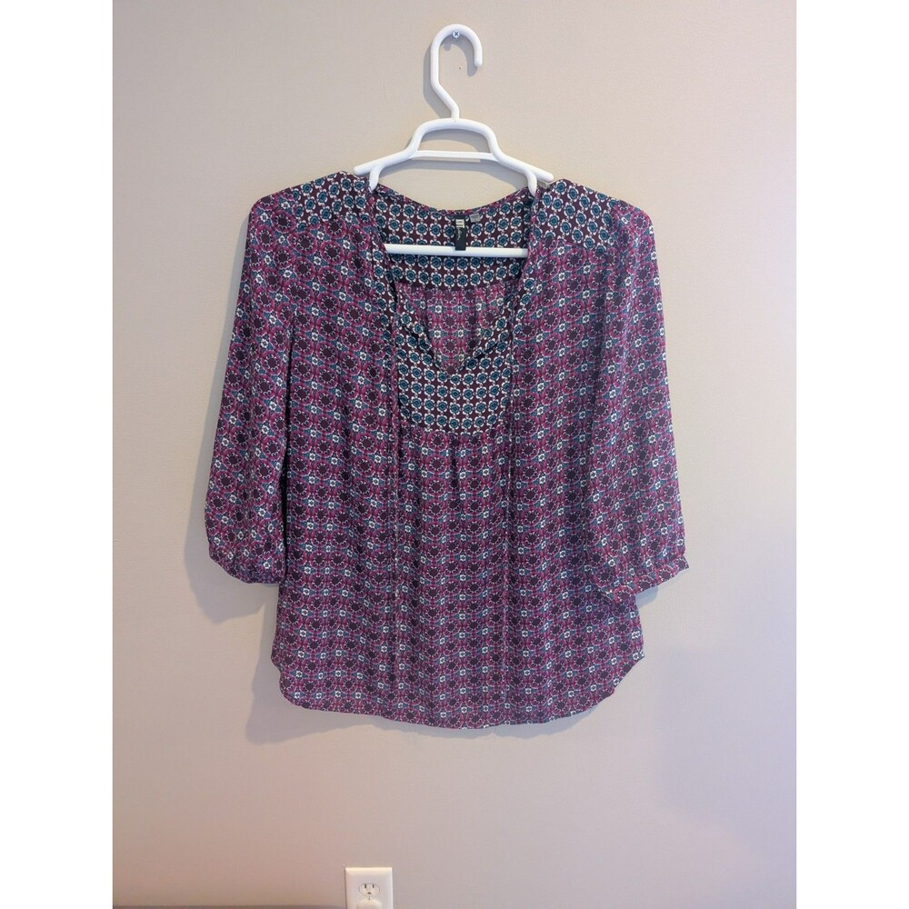 Kut From The Kloth L Women's Pink Geometric Artsy Print Boho Top Blouse Tunic